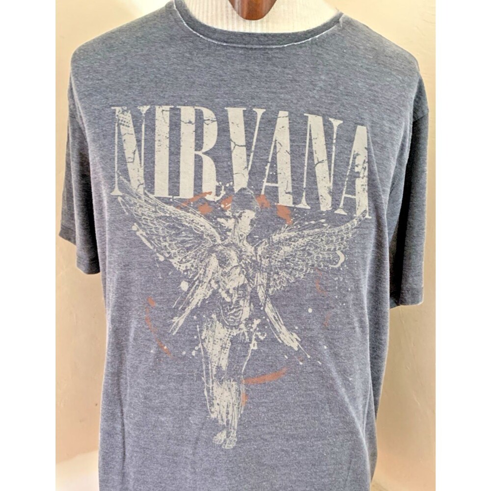 Nirvana In Utero Galaxy Logo Mens Black XXL Graphic Grunge Charcoal Gray T-shirt